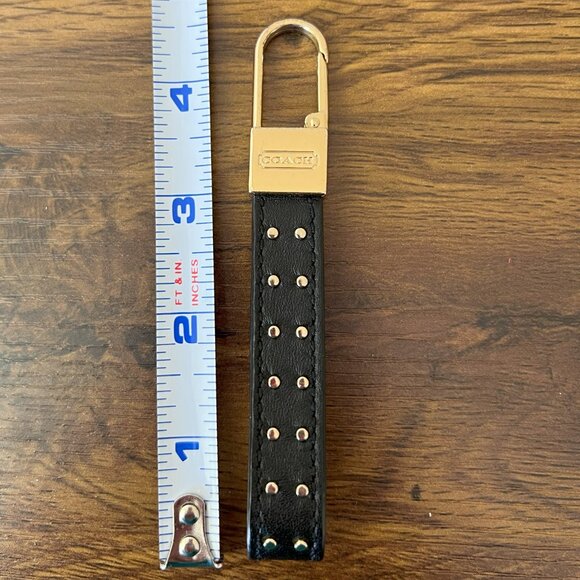 Coach studded loop keyring chain fob black leather EUC - Picture 3 of 3